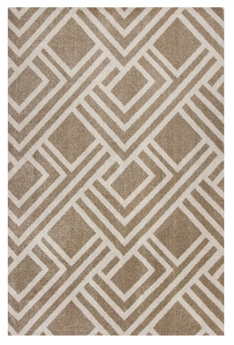 Beige Machine Woven UV Treated Geometric Indoor Outdoor Area Rug Photo 1