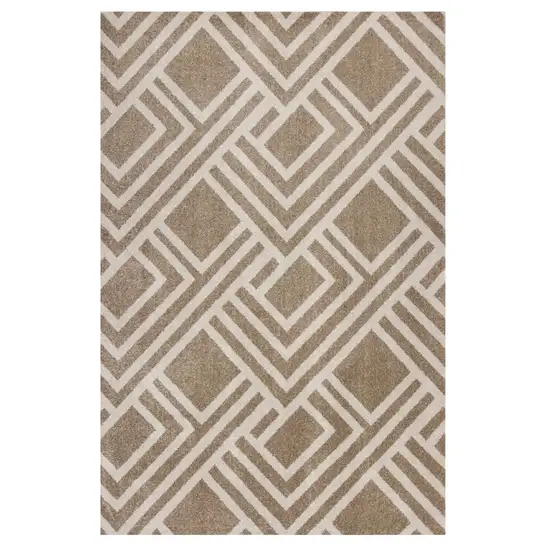 Beige Machine Woven UV Treated Geometric Indoor Outdoor Area Rug Photo 1