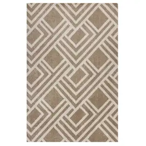 Photo of Beige Machine Woven UV Treated Geometric Indoor Outdoor Area Rug