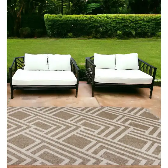 7'X10' Beige Machine Woven Uv Treated Geometric Indoor Outdoor Area Rug Photo 2