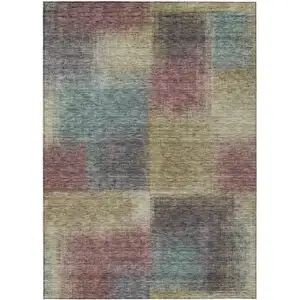 Photo of Beige Mauve And Brown Abstract Washable Indoor Outdoor Area Rug