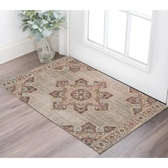 Beige and Rust Medallion Power Loom Area Rug Photo 1