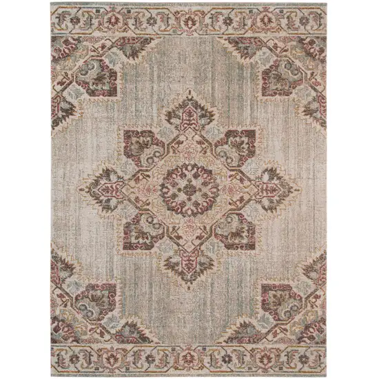 Beige Medallion Power Loom Area Rug With Fringe Photo 1