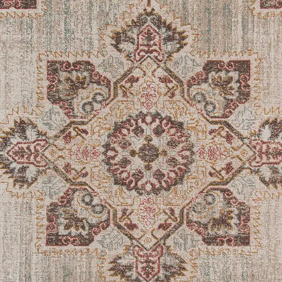 Beige Medallion Power Loom Area Rug With Fringe Photo 5