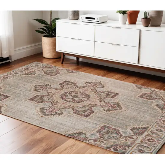 Beige and Rust Medallion Power Loom Area Rug Photo 1