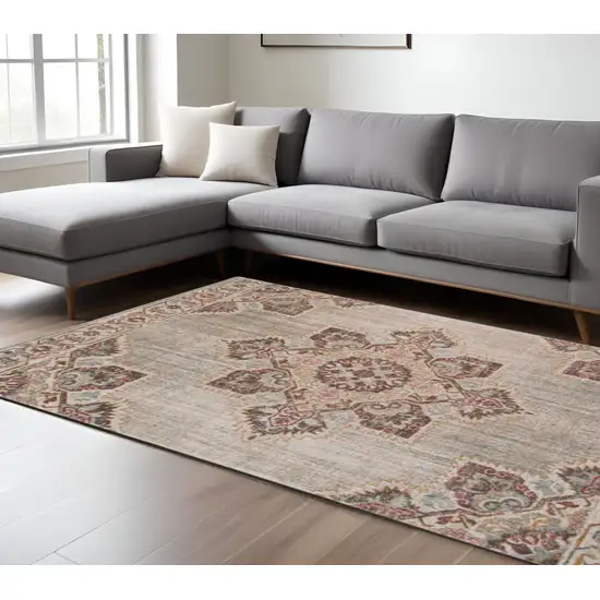 Beige and Rust Medallion Power Loom Area Rug Photo 1