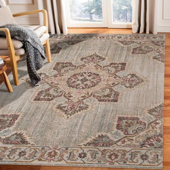 Beige Medallion Power Loom Area Rug With Fringe Photo 6