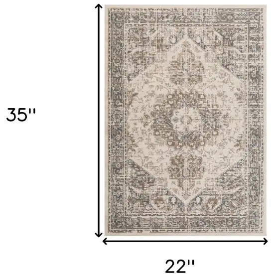 Beige Medallion Power Loom Area Rug Photo 6