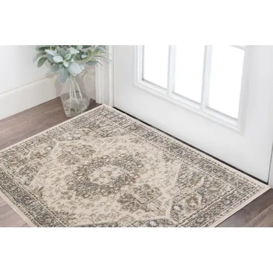 Beige Medallion Power Loom Area Rug Photo 1