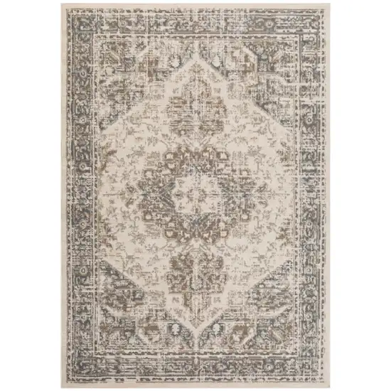 Beige Medallion Power Loom Area Rug Photo 1