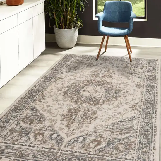 Beige Medallion Power Loom Area Rug Photo 5