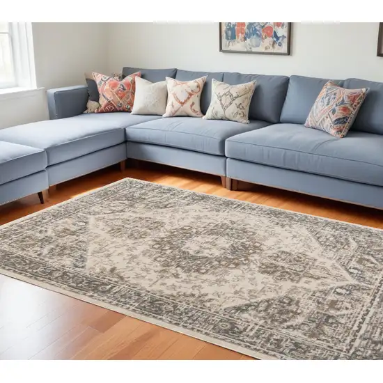 Beige Medallion Power Loom Area Rug Photo 1