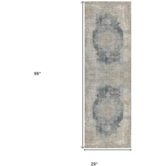 Beige Medallion Runner Rug Photo 3