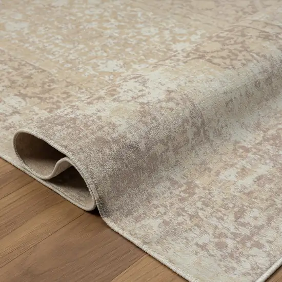 Beige Medallion Washable Non Skid Area Rug Photo 5