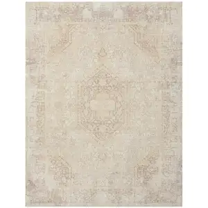 Photo of Beige Medallion Washable Non Skid Area Rug