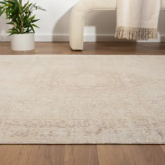 Beige Medallion Washable Non Skid Area Rug Photo 8