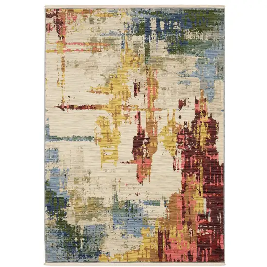 Beige Orange And Red Abstract Area Rug With Fringe Photo 2