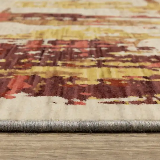 Beige Orange And Red Abstract Area Rug With Fringe Photo 7