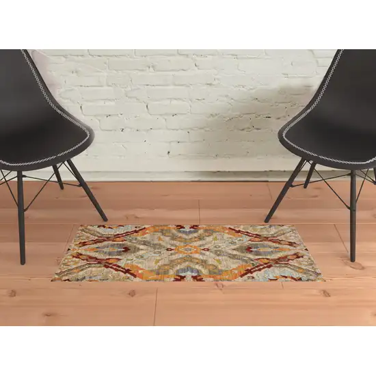 Beige Orange Blue Gold And Grey Abstract Power Loom Stain Resistant Area Rug Photo 2