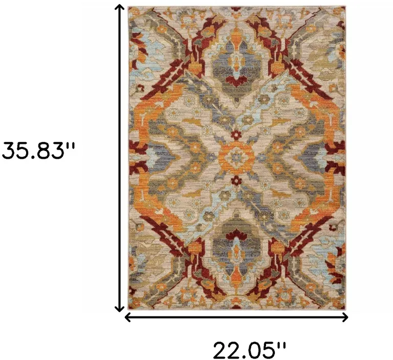 Beige Orange Blue Gold And Grey Abstract Power Loom Stain Resistant Area Rug Photo 5