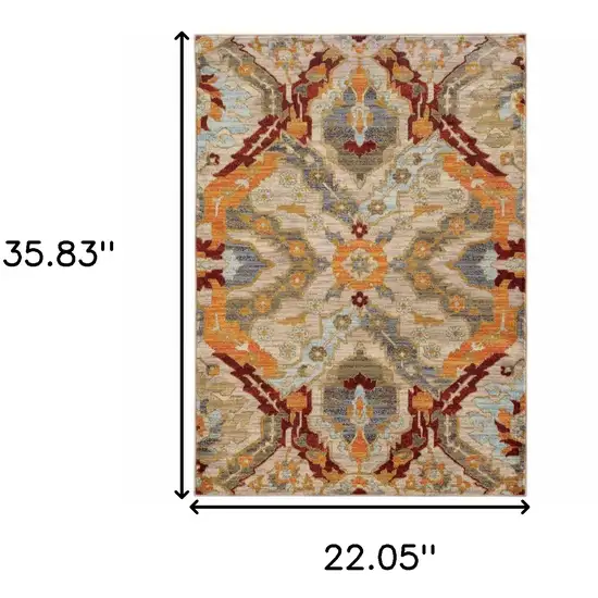 Beige Orange Blue Gold And Grey Abstract Power Loom Stain Resistant Area Rug Photo 5