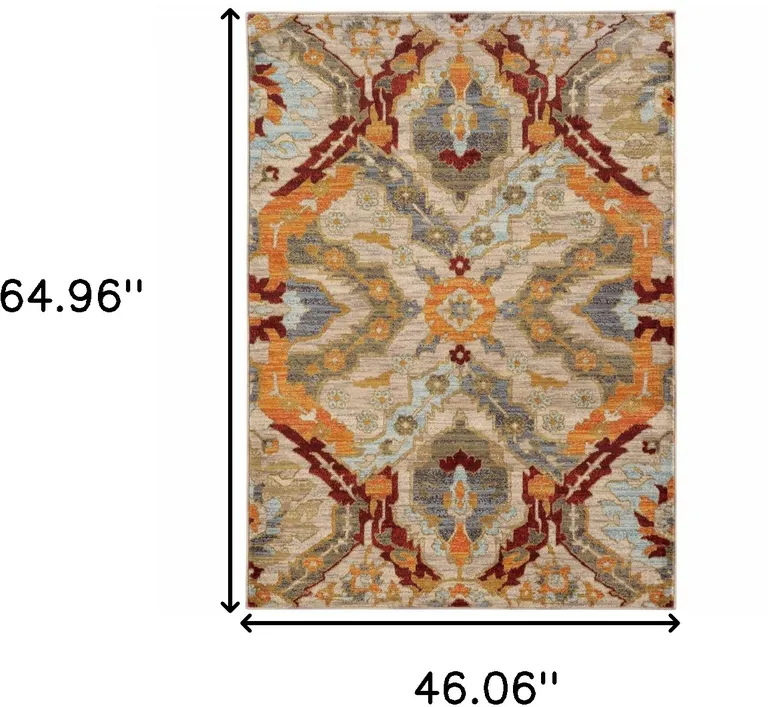 Beige Orange Blue Gold And Grey Abstract Power Loom Stain Resistant Area Rug Photo 5