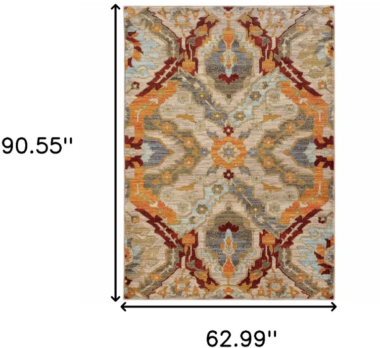 Beige Orange Blue Gold And Grey Abstract Power Loom Stain Resistant Area Rug Photo 5