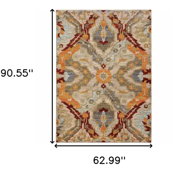 Beige Orange Blue Gold And Grey Abstract Power Loom Stain Resistant Area Rug Photo 5