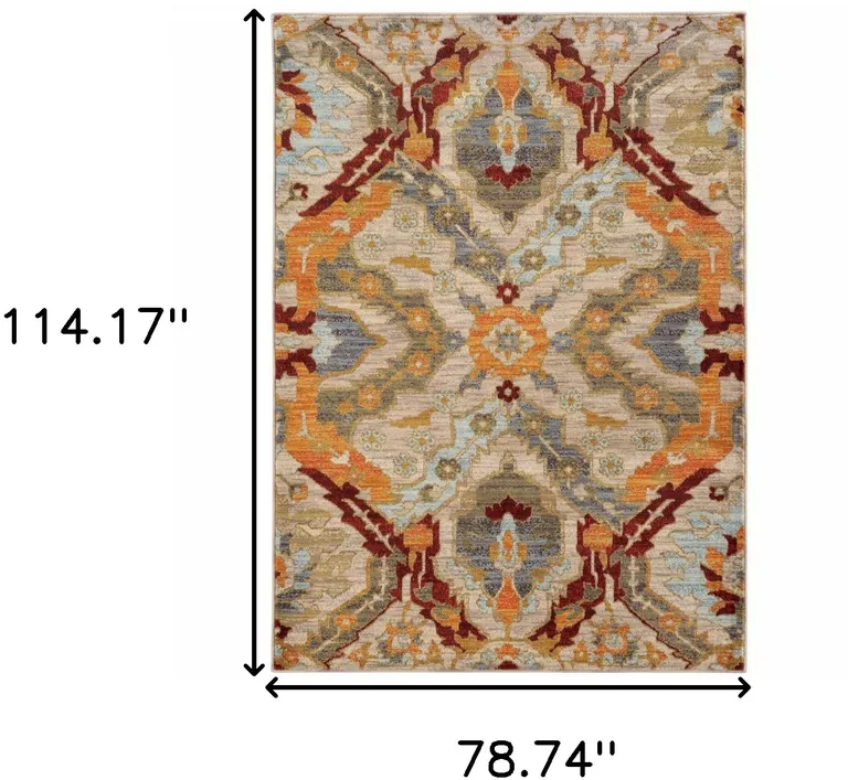 Beige Orange Blue Gold And Grey Abstract Power Loom Stain Resistant Area Rug Photo 5