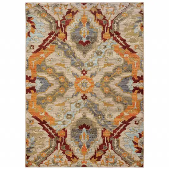 Beige Orange Blue Gold And Grey Abstract Power Loom Stain Resistant Area Rug Photo 1