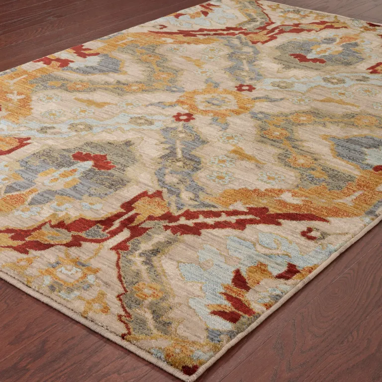 Beige Orange Blue Gold And Grey Abstract Power Loom Stain Resistant Area Rug Photo 4