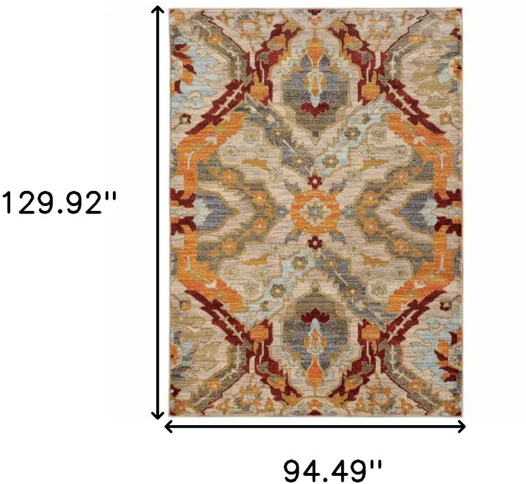 Beige Orange Blue Gold And Grey Abstract Power Loom Stain Resistant Area Rug Photo 5