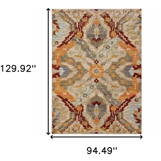 Beige Orange Blue Gold And Grey Abstract Power Loom Stain Resistant Area Rug Photo 5