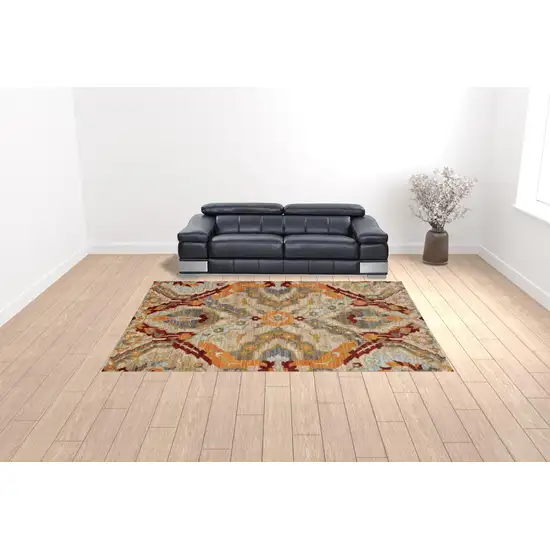 Beige Orange Blue Gold And Grey Abstract Power Loom Stain Resistant Area Rug Photo 2