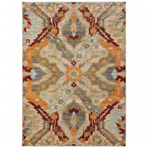 Photo of Beige Orange Blue Gold And Grey Abstract Power Loom Stain Resistant Area Rug