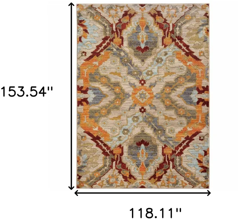 Beige Orange Blue Gold And Grey Abstract Power Loom Stain Resistant Area Rug Photo 5