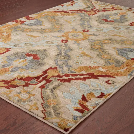 Beige Orange Blue Gold And Grey Abstract Power Loom Stain Resistant Area Rug Photo 4