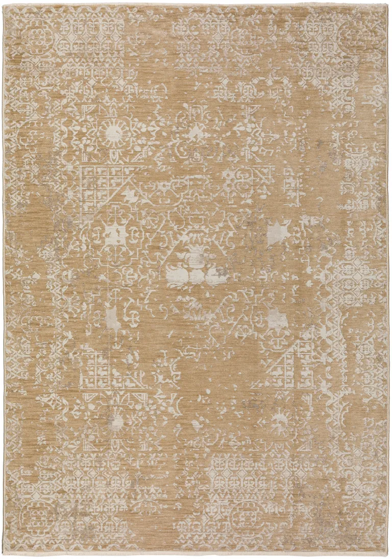 Beige Oriental Area Rug With Fringe Photo 1