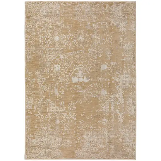 Beige Oriental Area Rug With Fringe Photo 1