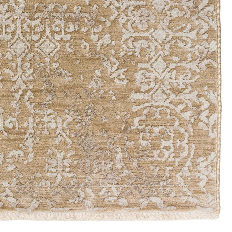 Beige Oriental Area Rug With Fringe Photo 2