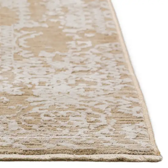 Beige Oriental Area Rug With Fringe Photo 5