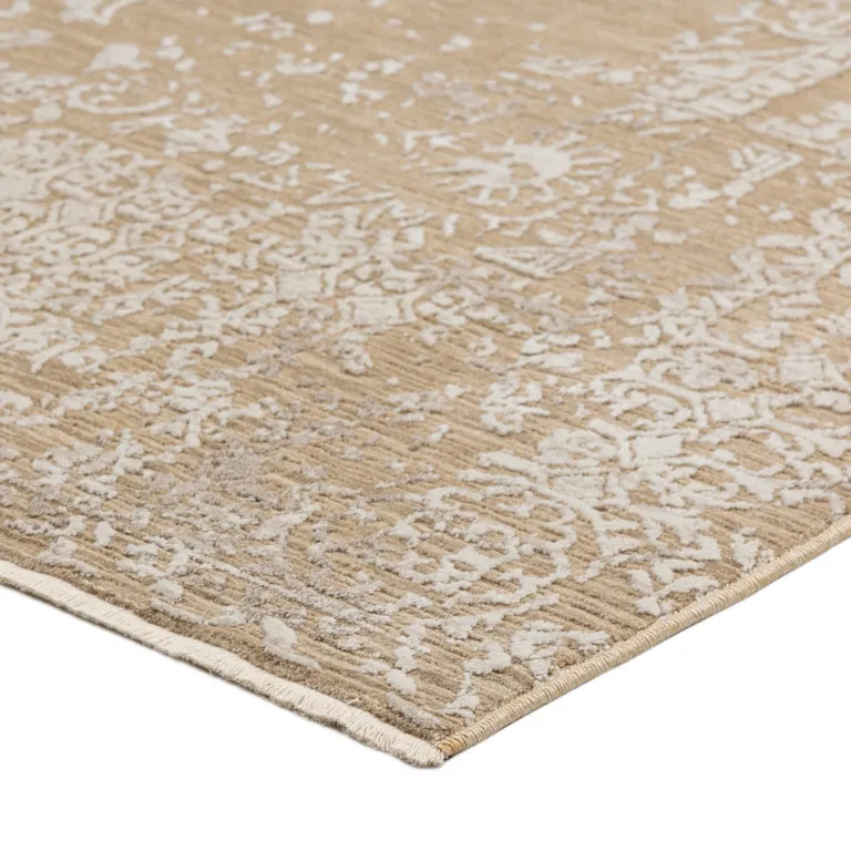 Beige Oriental Area Rug With Fringe Photo 4