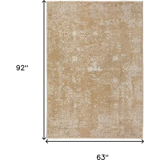 Beige Oriental Area Rug With Fringe Photo 6