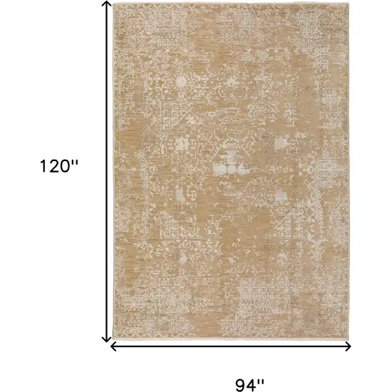 Beige Oriental Area Rug With Fringe Photo 6