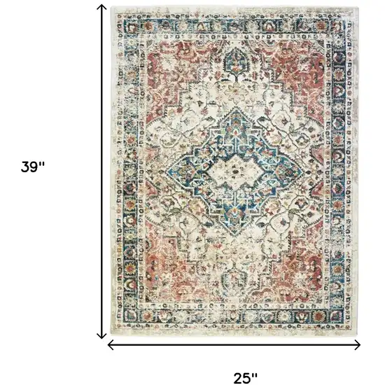 Beige Oriental Distressed Area Rug With Fringe Photo 5