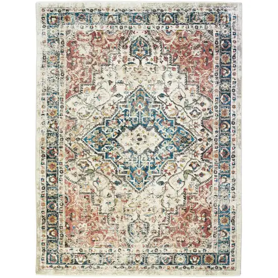 Beige Oriental Distressed Area Rug With Fringe Photo 2