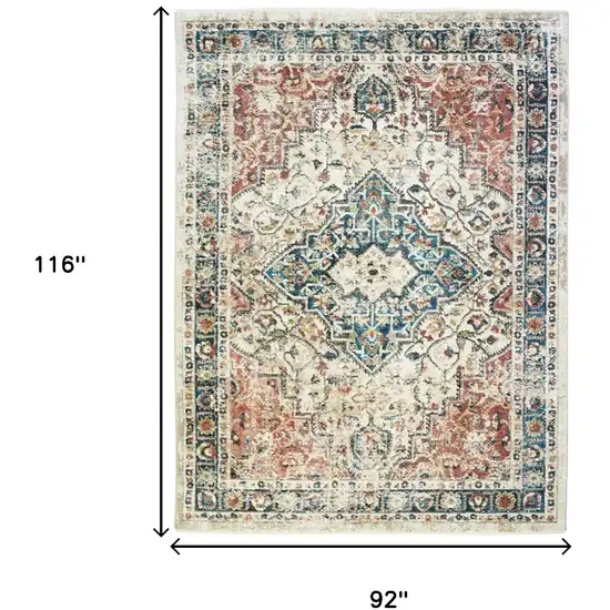 Beige Oriental Distressed Area Rug With Fringe Photo 6