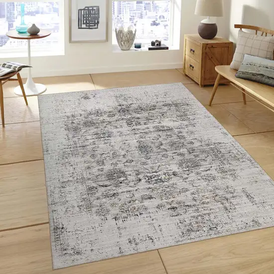 Beige Oriental Distressed Stain Resistant Area Rug Photo 6