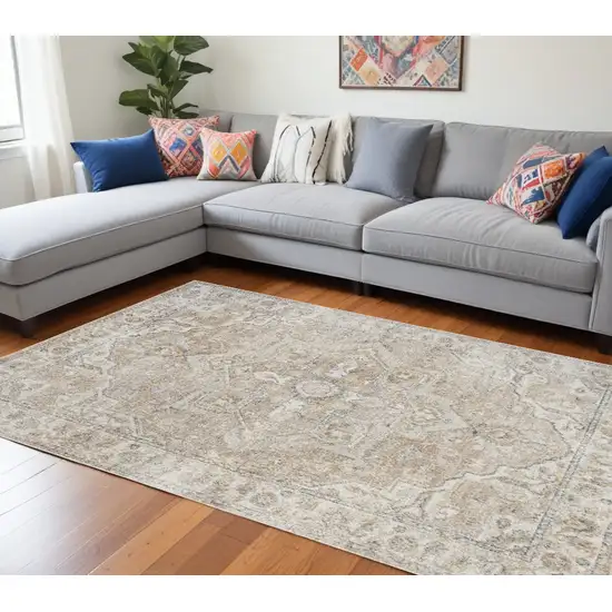 Beige Oriental Power Loom Area Rug Photo 1