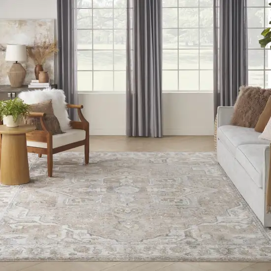 Beige Oriental Power Loom Area Rug Photo 6